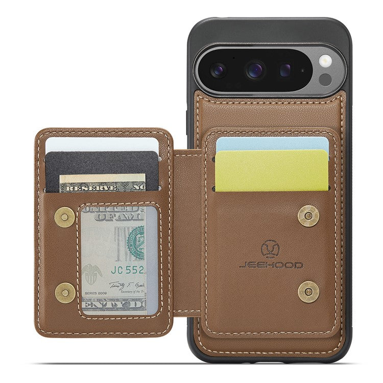JEEHOOD J05 For Google Pixel 9 Pro XL Case Card Holder Kickstand Leather+TPU Phone Cover - Brown