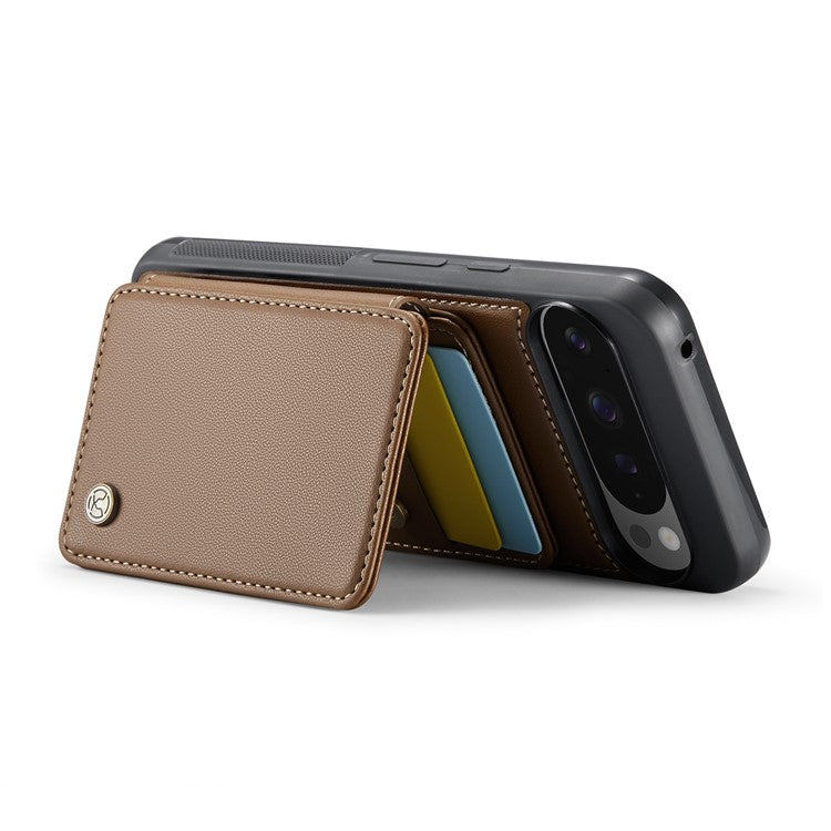 JEEHOOD J05 For Google Pixel 9 Pro XL Case Card Holder Kickstand Leather+TPU Phone Cover - Brown