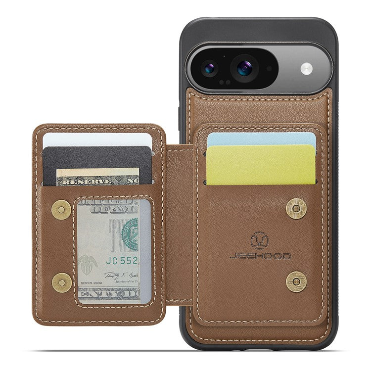 JEEHOOD J05 For Google Pixel 9 / Pixel 9 Pro Case Card Holder Kickstand Leather+TPU Phone Cover - Brown