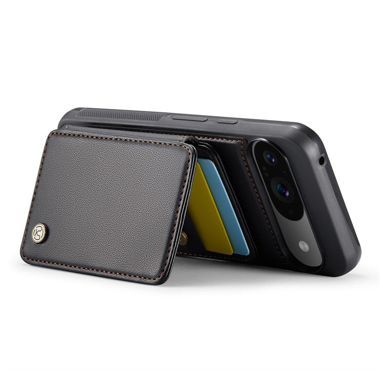 JEEHOOD J05 For Google Pixel 9 / Pixel 9 Pro Case Card Holder Kickstand Leather+TPU Phone Cover - Black