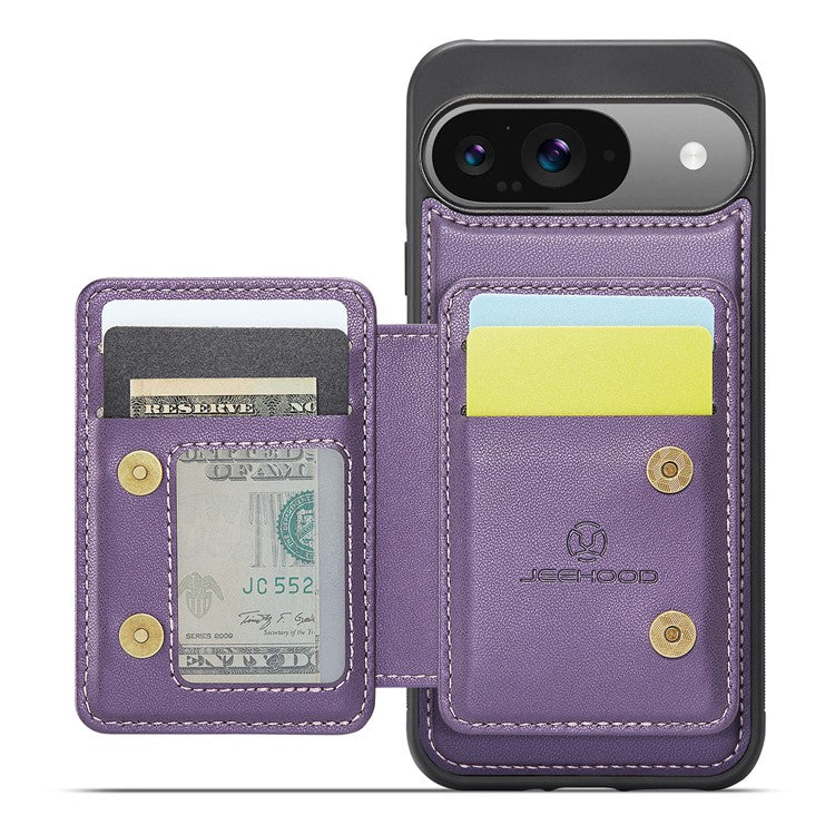 JEEHOOD J05 For Google Pixel 9 / Pixel 9 Pro Case Card Holder Kickstand Leather+TPU Phone Cover - Purple