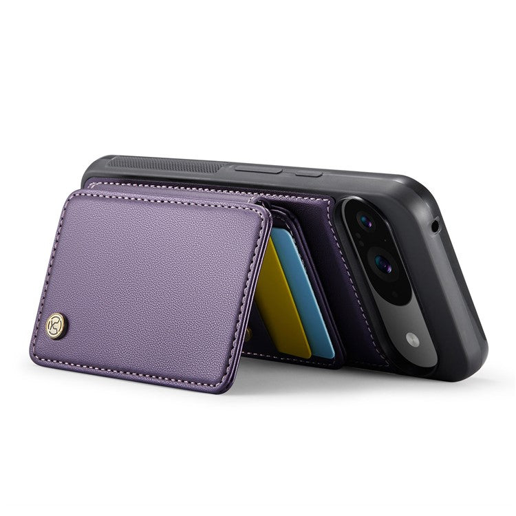 JEEHOOD J05 For Google Pixel 9 / Pixel 9 Pro Case Card Holder Kickstand Leather+TPU Phone Cover - Purple