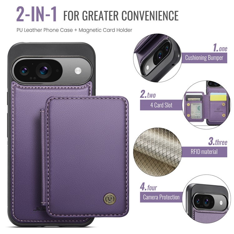 JEEHOOD J05 For Google Pixel 9 / Pixel 9 Pro Case Card Holder Kickstand Leather+TPU Phone Cover - Purple