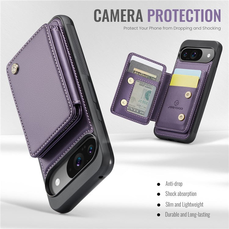 JEEHOOD J05 For Google Pixel 9 / Pixel 9 Pro Case Card Holder Kickstand Leather+TPU Phone Cover - Purple