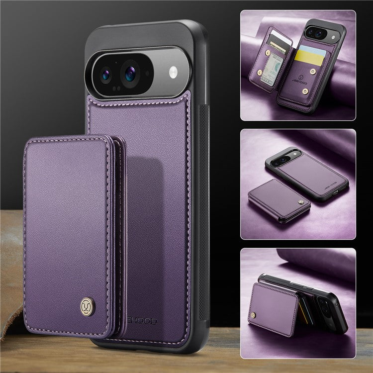 JEEHOOD J05 For Google Pixel 9 / Pixel 9 Pro Case Card Holder Kickstand Leather+TPU Phone Cover - Purple