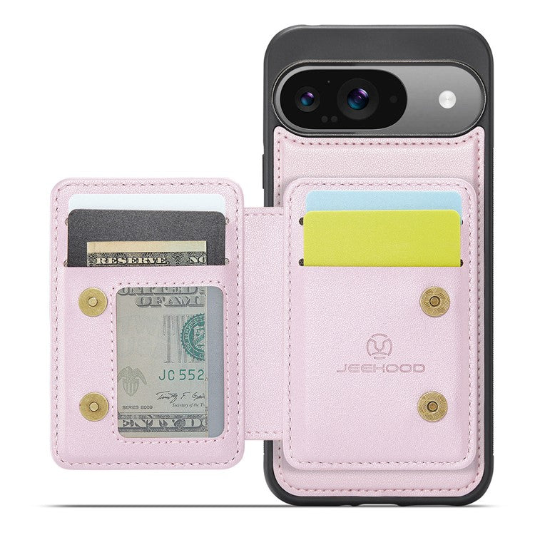 JEEHOOD J05 For Google Pixel 9 / Pixel 9 Pro Case Card Holder Kickstand Leather+TPU Phone Cover - Pink