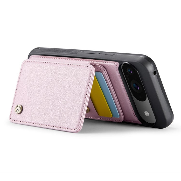 JEEHOOD J05 For Google Pixel 9 / Pixel 9 Pro Case Card Holder Kickstand Leather+TPU Phone Cover - Pink