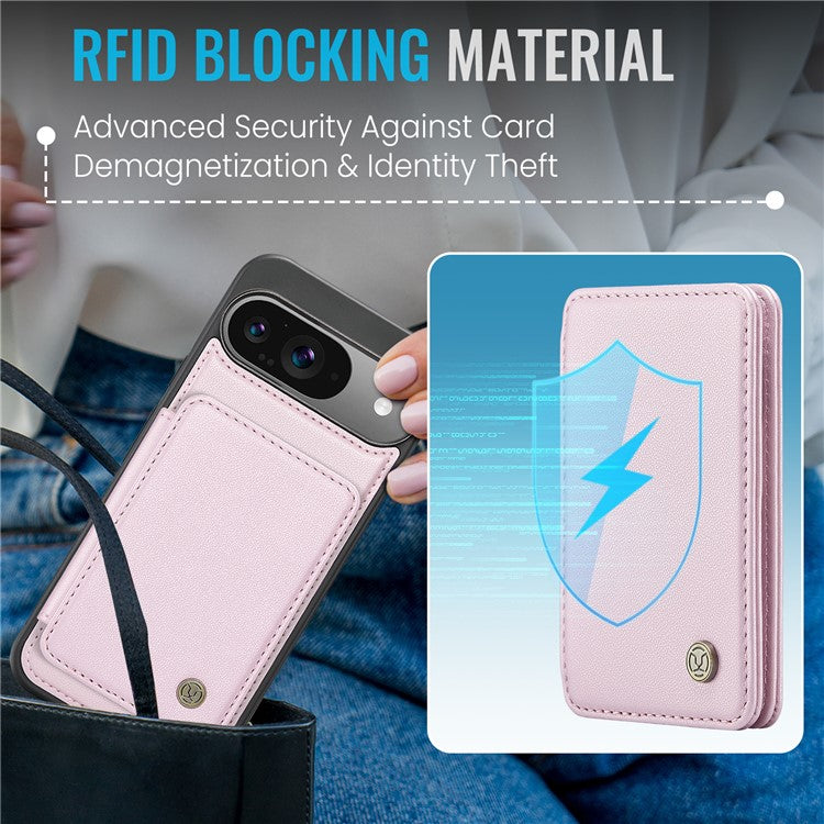 JEEHOOD J05 For Google Pixel 9 / Pixel 9 Pro Case Card Holder Kickstand Leather+TPU Phone Cover - Pink