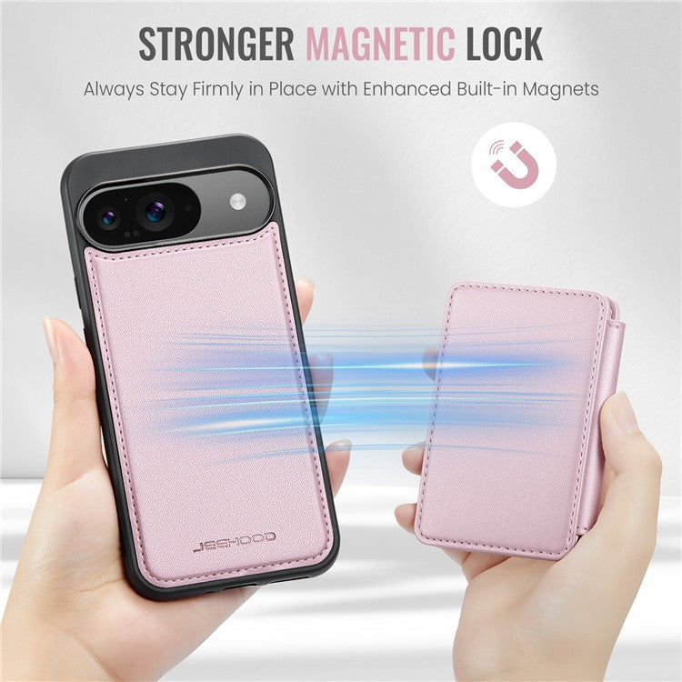 JEEHOOD J05 For Google Pixel 9 / Pixel 9 Pro Case Card Holder Kickstand Leather+TPU Phone Cover - Pink