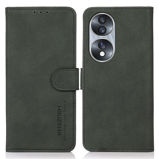 KHAZNEH For Honor 70 5G Textured PU Leather Phone Full Protection Case Magnetic Clasp Stand Wallet Cover - Green