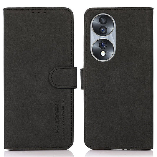 KHAZNEH For Honor 70 5G Textured PU Leather Phone Full Protection Case Magnetic Clasp Stand Wallet Cover - Black