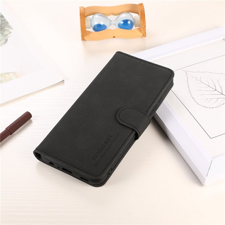 KHAZNEH For Honor 70 5G Textured PU Leather Phone Full Protection Case Magnetic Clasp Stand Wallet Cover - Black