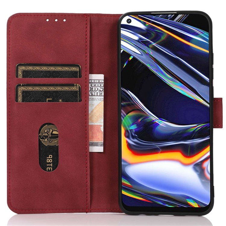 KHAZNEH For Honor 70 5G Textured PU Leather Phone Full Protection Case Magnetic Clasp Stand Wallet Cover - Red