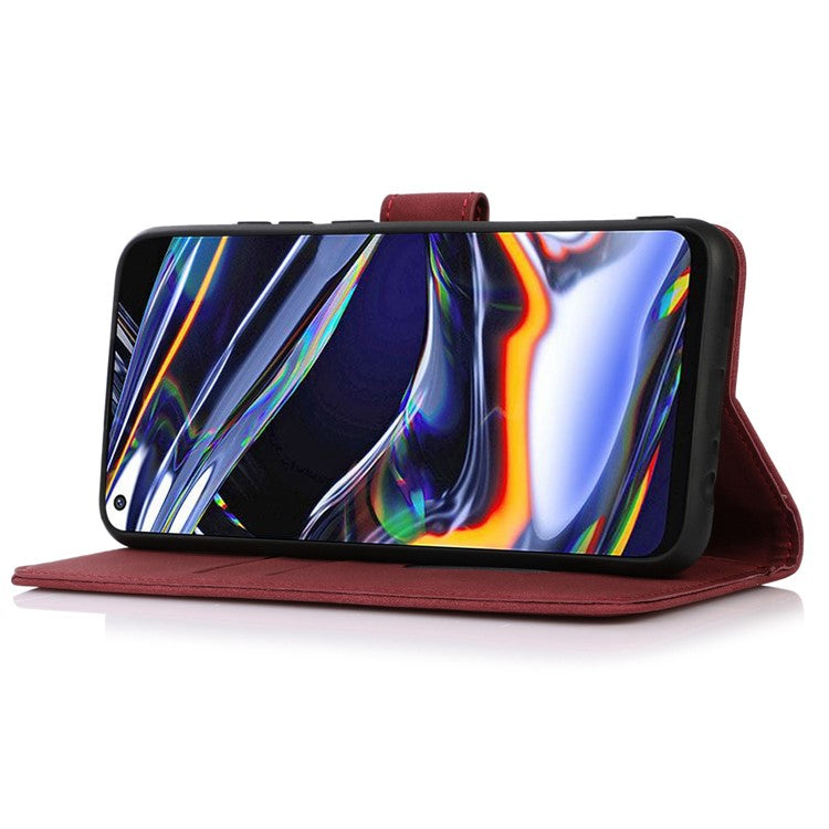 KHAZNEH For Honor 70 5G Textured PU Leather Phone Full Protection Case Magnetic Clasp Stand Wallet Cover - Red