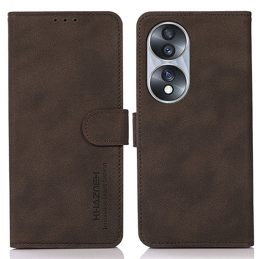 KHAZNEH For Honor 70 5G Textured PU Leather Phone Full Protection Case Magnetic Clasp Stand Wallet Cover - Brown