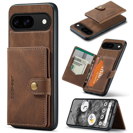 JEEHOOD J01 For Google Pixel 9 / Pixel 9 Pro Case Retro Leather + TPU Phone Cover Detachable Magnetic Card Holder - Brown