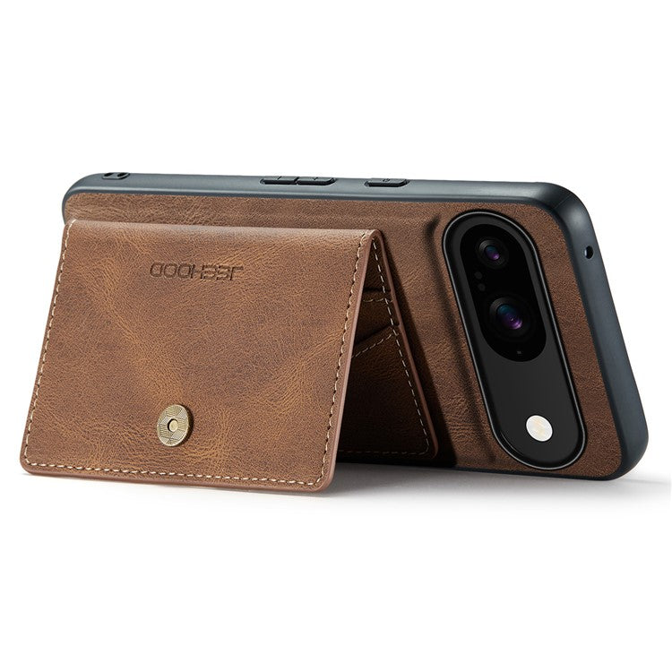 JEEHOOD J01 For Google Pixel 9 / Pixel 9 Pro Case Retro Leather + TPU Phone Cover Detachable Magnetic Card Holder - Brown