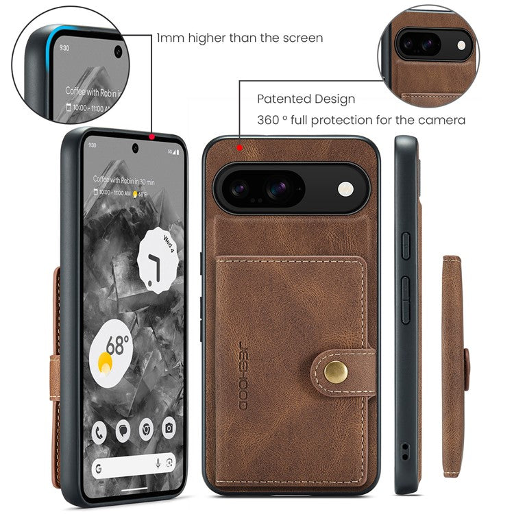 JEEHOOD J01 For Google Pixel 9 / Pixel 9 Pro Case Retro Leather + TPU Phone Cover Detachable Magnetic Card Holder - Brown