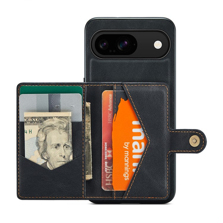 JEEHOOD J01 For Google Pixel 9 / Pixel 9 Pro Case Retro Leather + TPU Phone Cover Detachable Magnetic Card Holder - Black