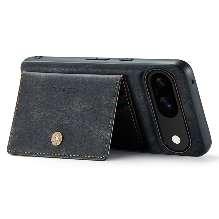 JEEHOOD J01 For Google Pixel 9 / Pixel 9 Pro Case Retro Leather + TPU Phone Cover Detachable Magnetic Card Holder - Black