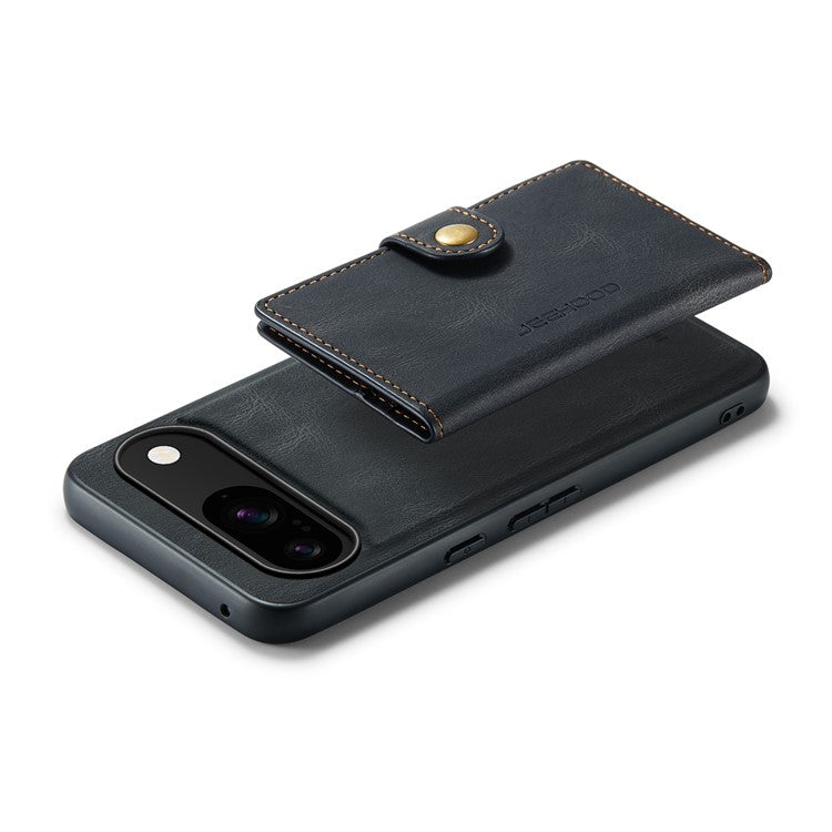 JEEHOOD J01 For Google Pixel 9 / Pixel 9 Pro Case Retro Leather + TPU Phone Cover Detachable Magnetic Card Holder - Black