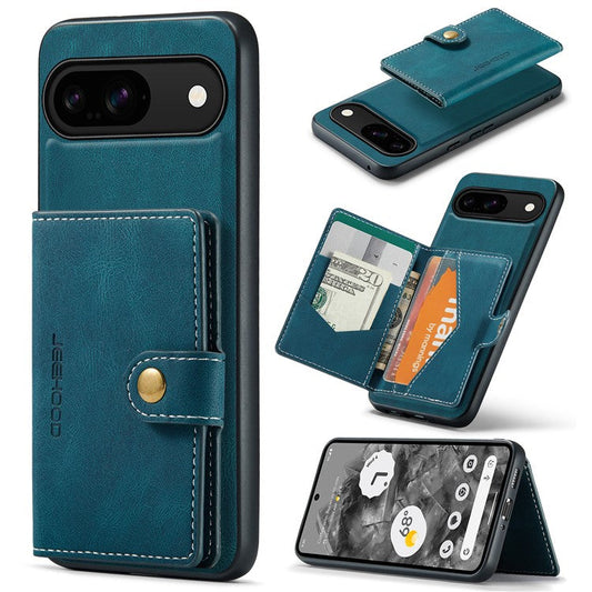 JEEHOOD J01 For Google Pixel 9 / Pixel 9 Pro Case Retro Leather + TPU Phone Cover Detachable Magnetic Card Holder - Blue