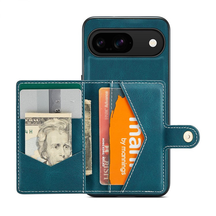 JEEHOOD J01 For Google Pixel 9 / Pixel 9 Pro Case Retro Leather + TPU Phone Cover Detachable Magnetic Card Holder - Blue