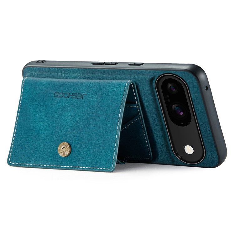 JEEHOOD J01 For Google Pixel 9 / Pixel 9 Pro Case Retro Leather + TPU Phone Cover Detachable Magnetic Card Holder - Blue
