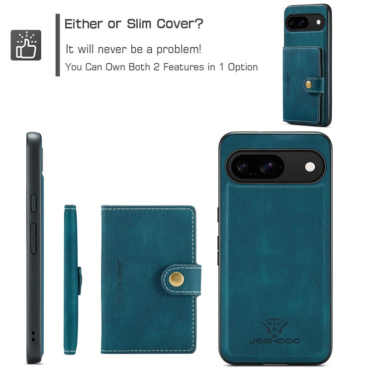 JEEHOOD J01 For Google Pixel 9 / Pixel 9 Pro Case Retro Leather + TPU Phone Cover Detachable Magnetic Card Holder - Blue