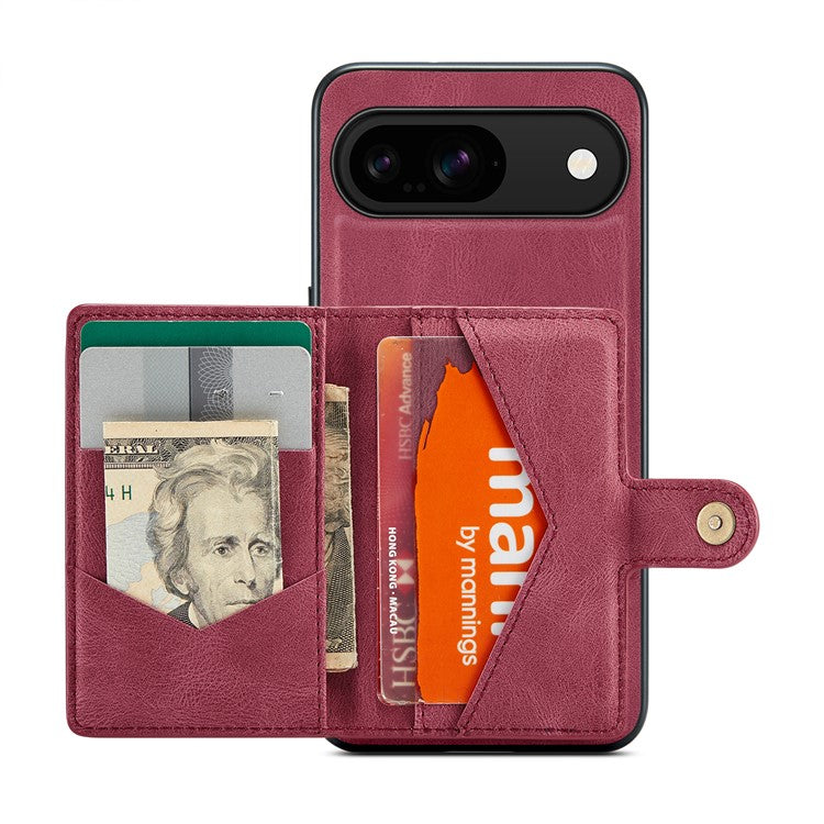 JEEHOOD J01 For Google Pixel 9 / Pixel 9 Pro Case Retro Leather + TPU Phone Cover Detachable Magnetic Card Holder - Red