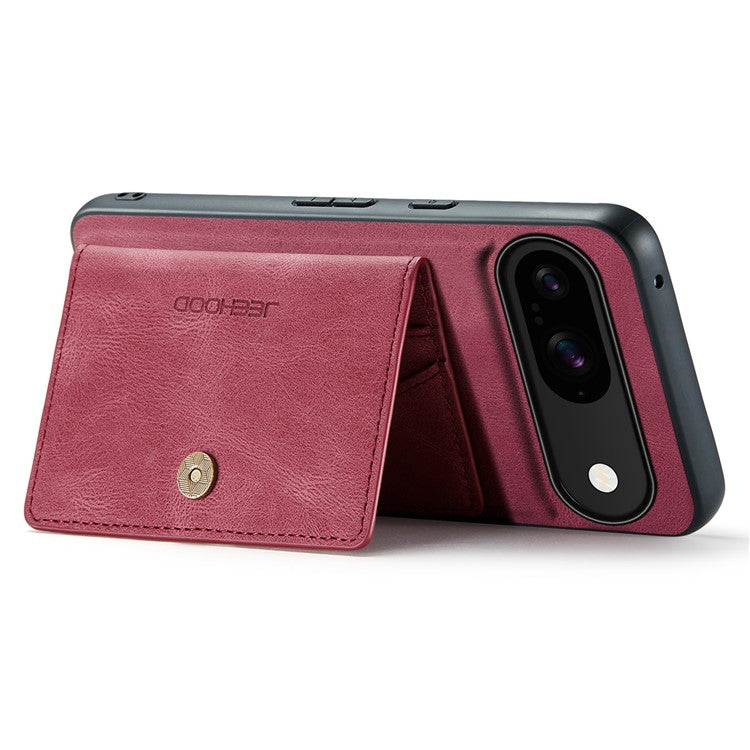 JEEHOOD J01 For Google Pixel 9 / Pixel 9 Pro Case Retro Leather + TPU Phone Cover Detachable Magnetic Card Holder - Red