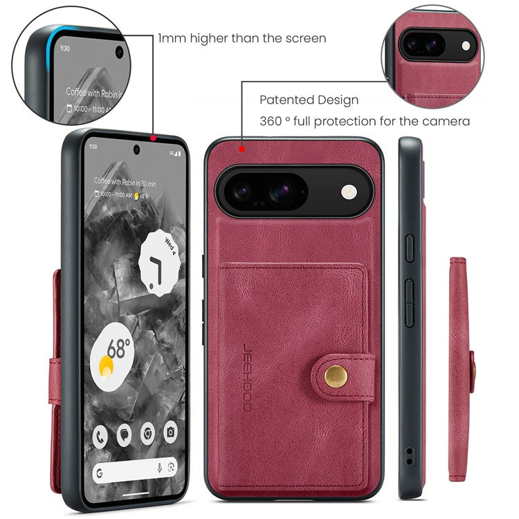 JEEHOOD J01 For Google Pixel 9 / Pixel 9 Pro Case Retro Leather + TPU Phone Cover Detachable Magnetic Card Holder - Red