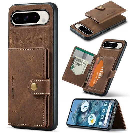JEEHOOD J01 For Google Pixel 9 Pro XL Case Retro Leather + TPU Phone Cover Detachable Magnetic Card Holder - Brown