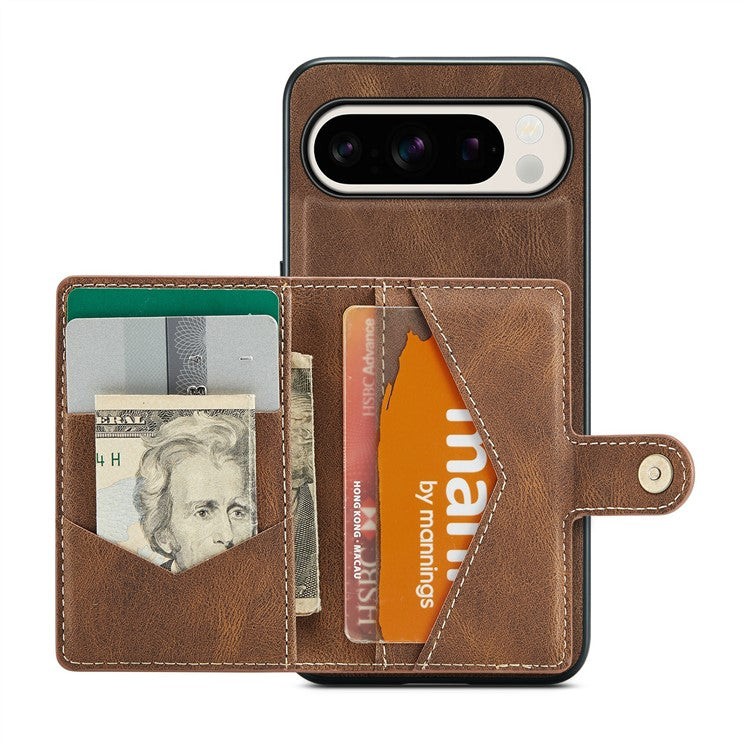 JEEHOOD J01 For Google Pixel 9 Pro XL Case Retro Leather + TPU Phone Cover Detachable Magnetic Card Holder - Brown