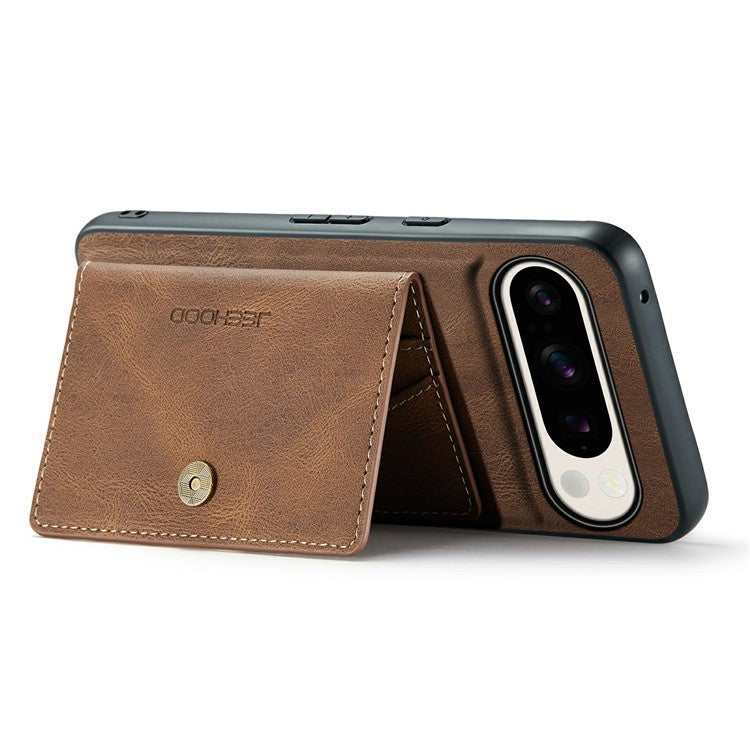 JEEHOOD J01 For Google Pixel 9 Pro XL Case Retro Leather + TPU Phone Cover Detachable Magnetic Card Holder - Brown