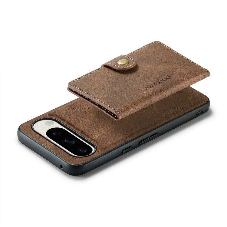 JEEHOOD J01 For Google Pixel 9 Pro XL Case Retro Leather + TPU Phone Cover Detachable Magnetic Card Holder - Brown