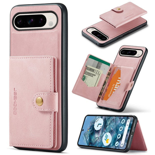 JEEHOOD J01 For Google Pixel 9 Pro XL Case Retro Leather + TPU Phone Cover Detachable Magnetic Card Holder - Pink