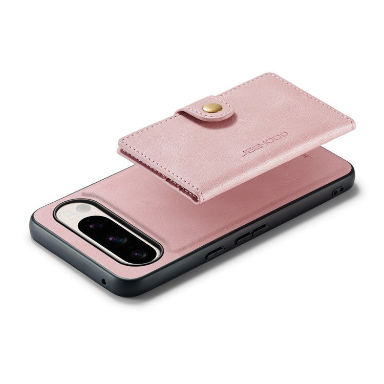 JEEHOOD J01 For Google Pixel 9 Pro XL Case Retro Leather + TPU Phone Cover Detachable Magnetic Card Holder - Pink