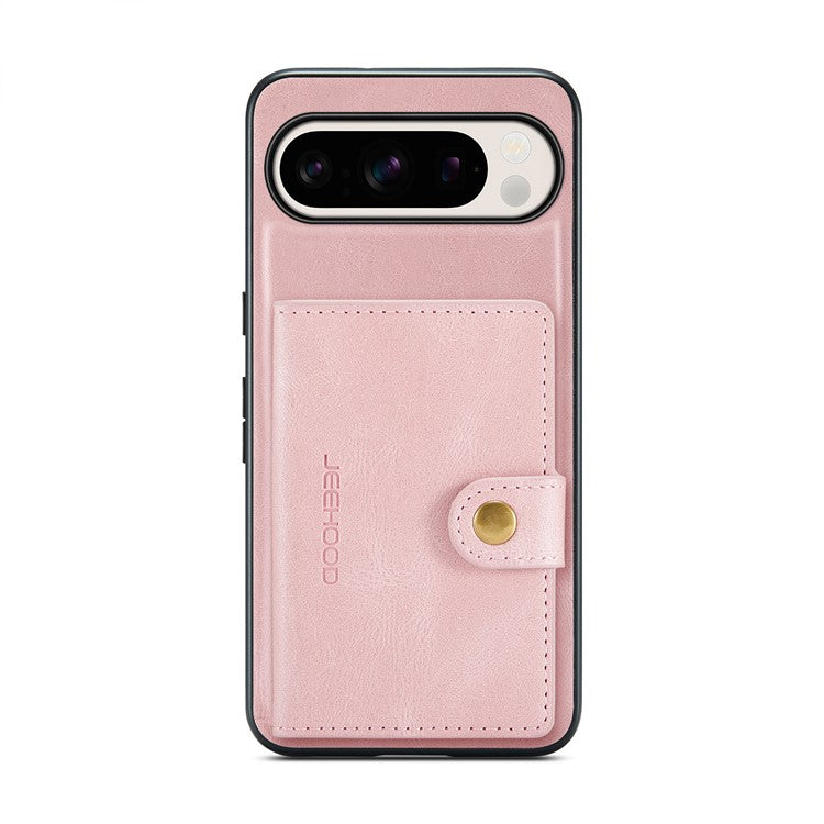 JEEHOOD J01 For Google Pixel 9 Pro XL Case Retro Leather + TPU Phone Cover Detachable Magnetic Card Holder - Pink