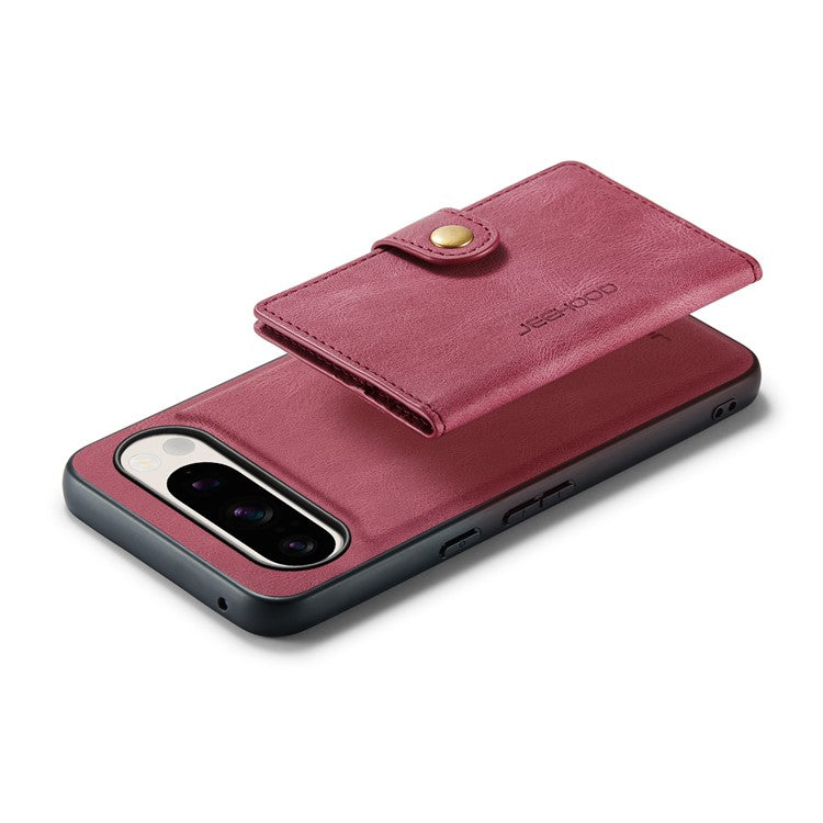 JEEHOOD J01 For Google Pixel 9 Pro XL Case Retro Leather + TPU Phone Cover Detachable Magnetic Card Holder - Red