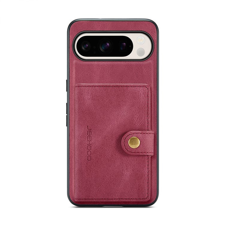 JEEHOOD J01 For Google Pixel 9 Pro XL Case Retro Leather + TPU Phone Cover Detachable Magnetic Card Holder - Red