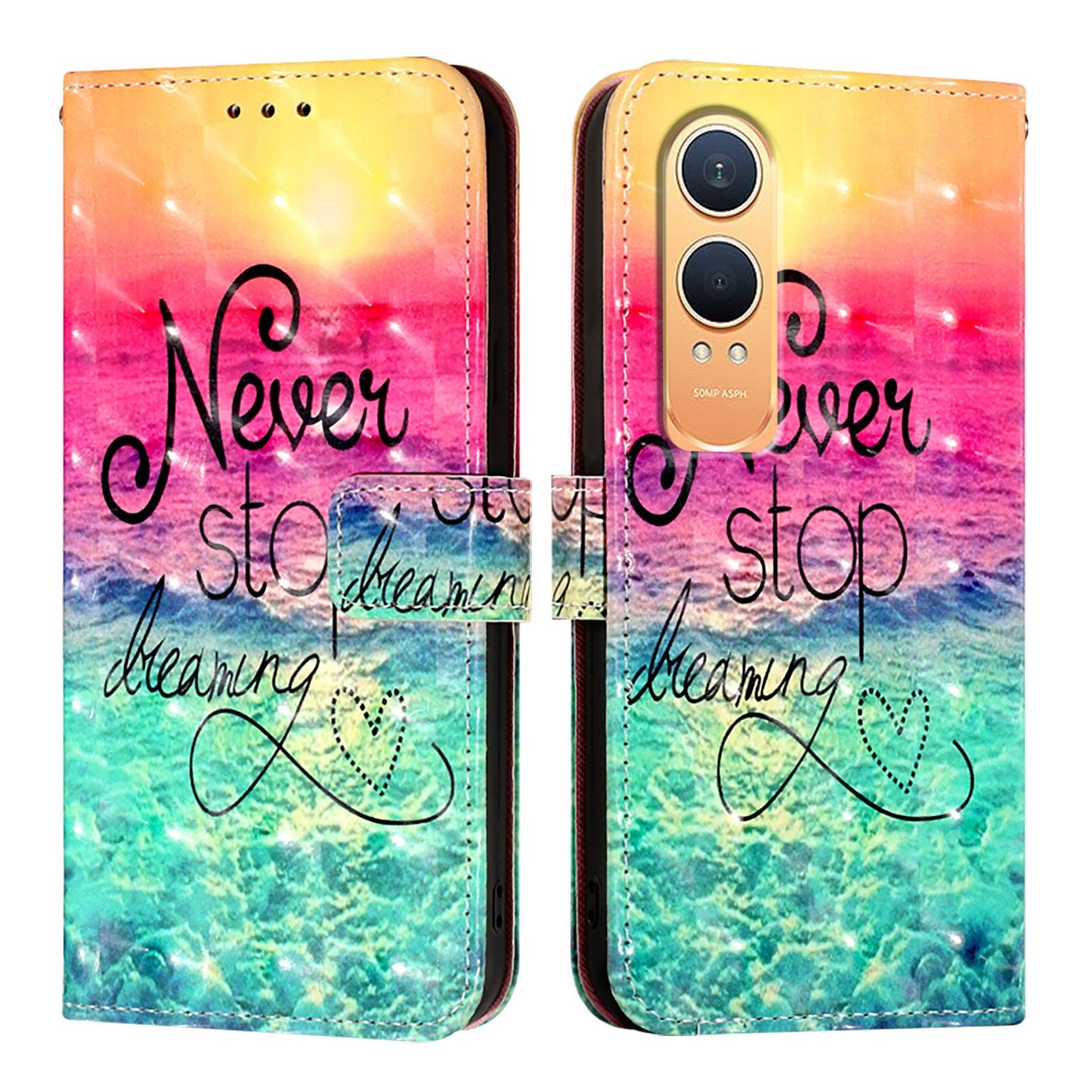 For OnePlus Nord CE4 Lite 5G Leather Case YB Pattern Printing Leather Series-2 Pattern Printing Wallet Stand Cover - Never Stop Dreaming