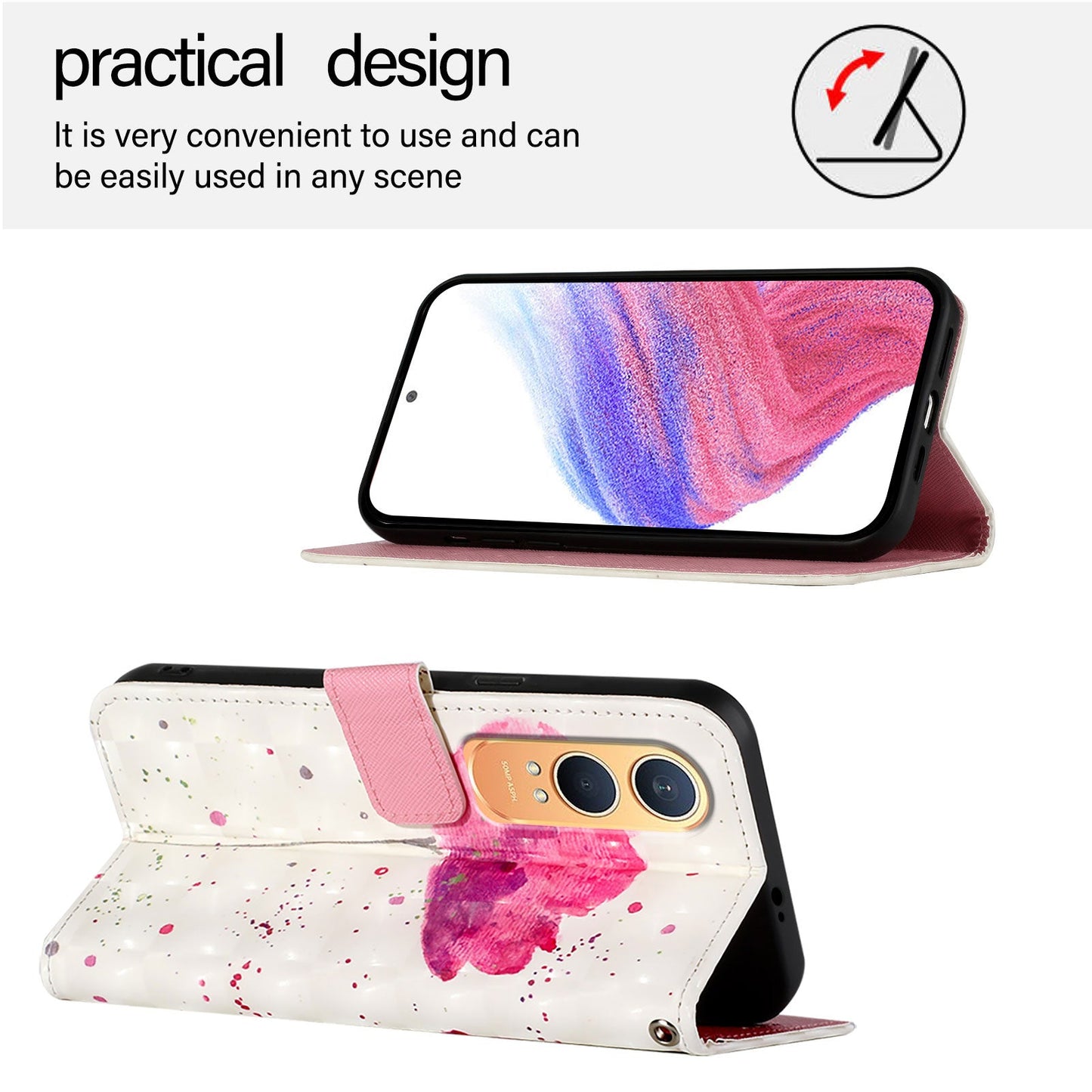 For OnePlus Nord CE4 Lite 5G Leather Case YB Pattern Printing Leather Series-2 Pattern Printing Wallet Stand Cover - Flower