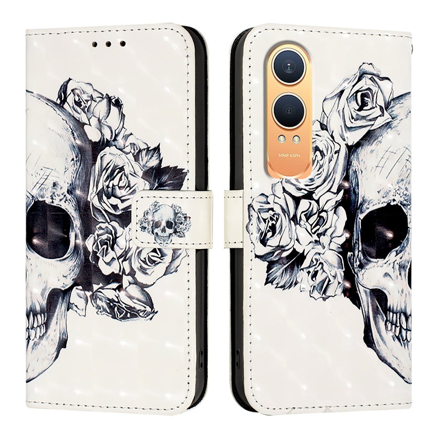 For OnePlus Nord CE4 Lite 5G Leather Case YB Pattern Printing Leather Series-2 Pattern Printing Wallet Stand Cover - Skull