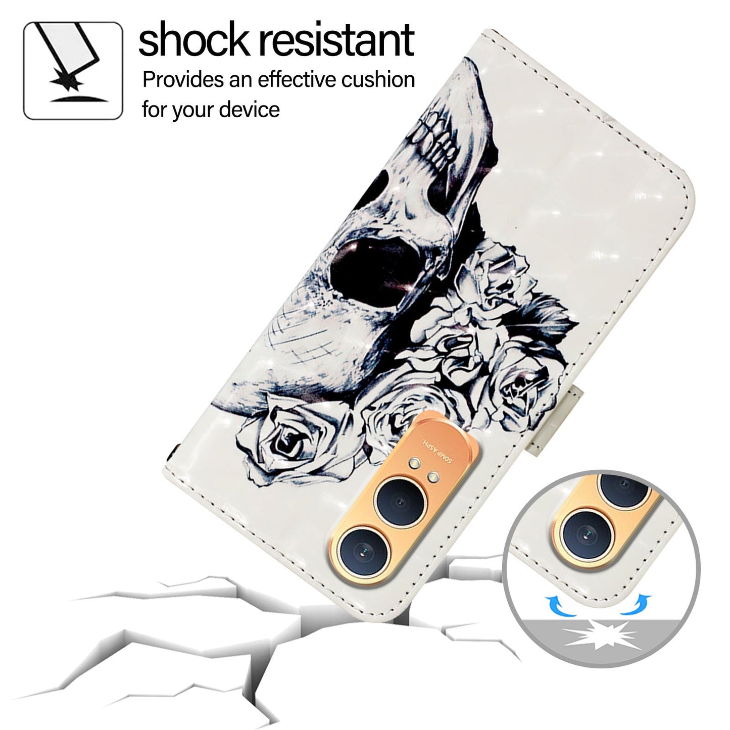 For OnePlus Nord CE4 Lite 5G Leather Case YB Pattern Printing Leather Series-2 Pattern Printing Wallet Stand Cover - Skull