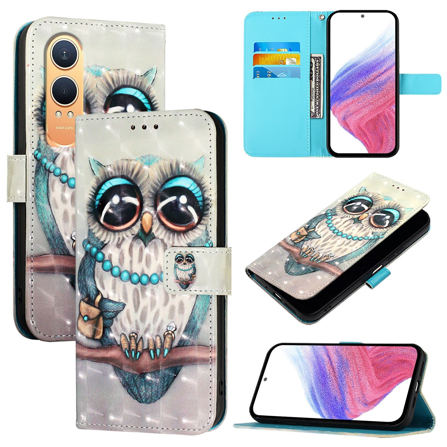 For OnePlus Nord CE4 Lite 5G Leather Case YB Pattern Printing Leather Series-2 Pattern Printing Wallet Stand Cover - Grey Owl