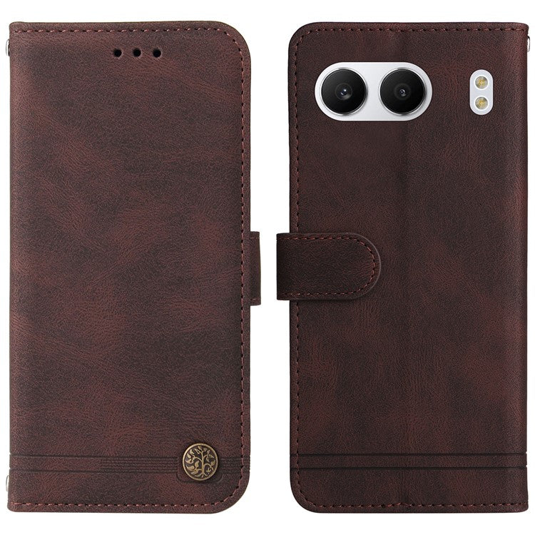 For OnePlus Nord 4 Wallet Case Skin-touch Leather Phone Cover Tree Pattern Hardware - Brown