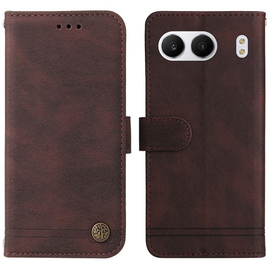 For OnePlus Nord 4 Wallet Case Skin-touch Leather Phone Cover Tree Pattern Hardware - Brown