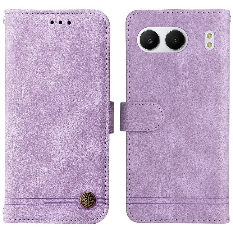 For OnePlus Nord 4 Wallet Case Skin-touch Leather Phone Cover Tree Pattern Hardware - Purple