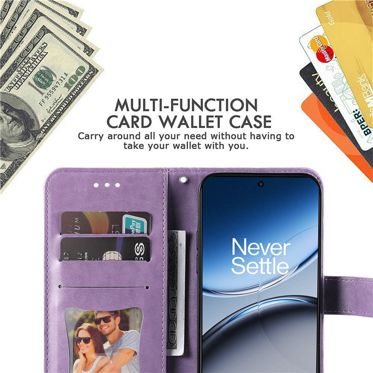 For OnePlus Nord 4 Case PU Leather Wallet Floral Phone Cover Stand View - Purple